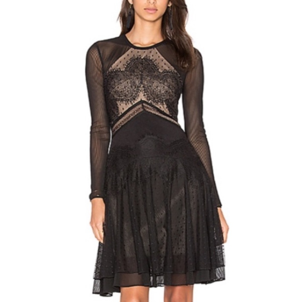 Three Floor-  Carola Dress in Black & Nude